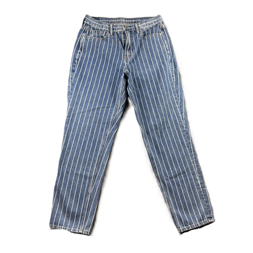 American Eagle Women Mom Jeans White Stripe High Rise Ankle Y2K Style Sz 6 P209